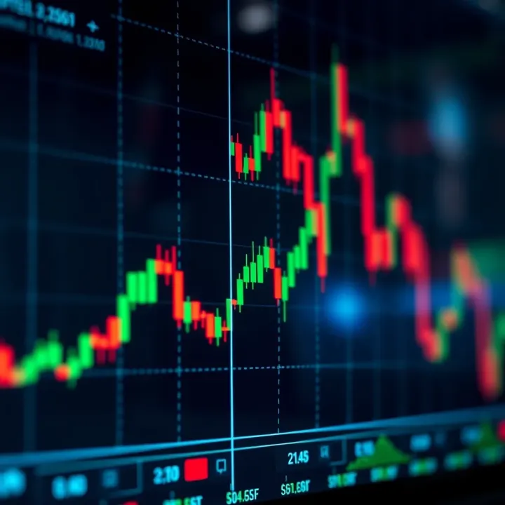 Graph showing upward and downward trend lines representing financial asset price movements