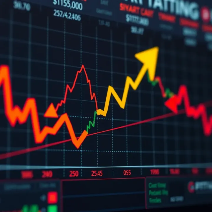 Graph showing binary options trading with upward and downward arrows representing asset price movements