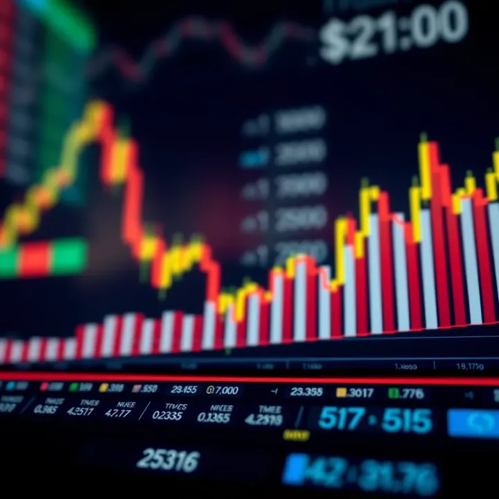 Graph showing binary options trading with rising and falling market trends