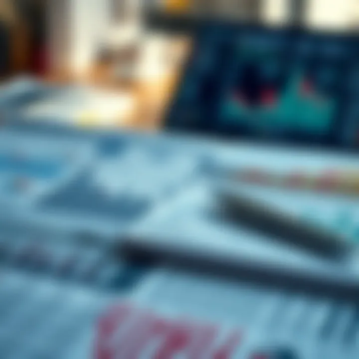 Financial report with charts, company earnings, and economic data representing fundamental analysis