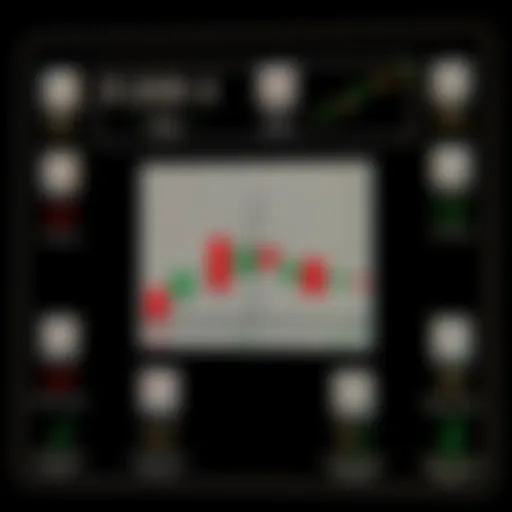 Illustration showing various Japanese candlestick patterns used in financial market analysis including bullish and bearish formations