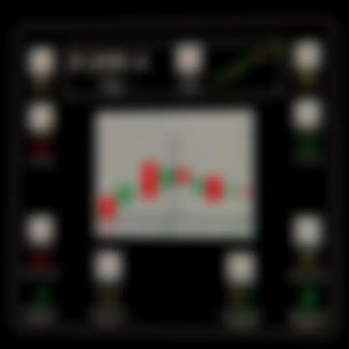 Illustration showing various Japanese candlestick patterns used in financial market analysis including bullish and bearish formations