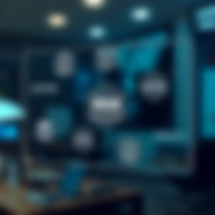 Diagram illustrating key phases of risk management with interconnected icons representing identification, evaluation, and control