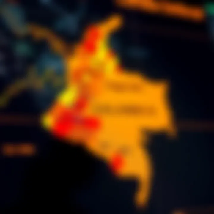 Map showing regions in Colombia with varying levels of risk exposure