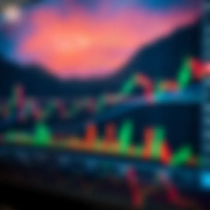Chart showing financial market price movements with trend lines and volume bars