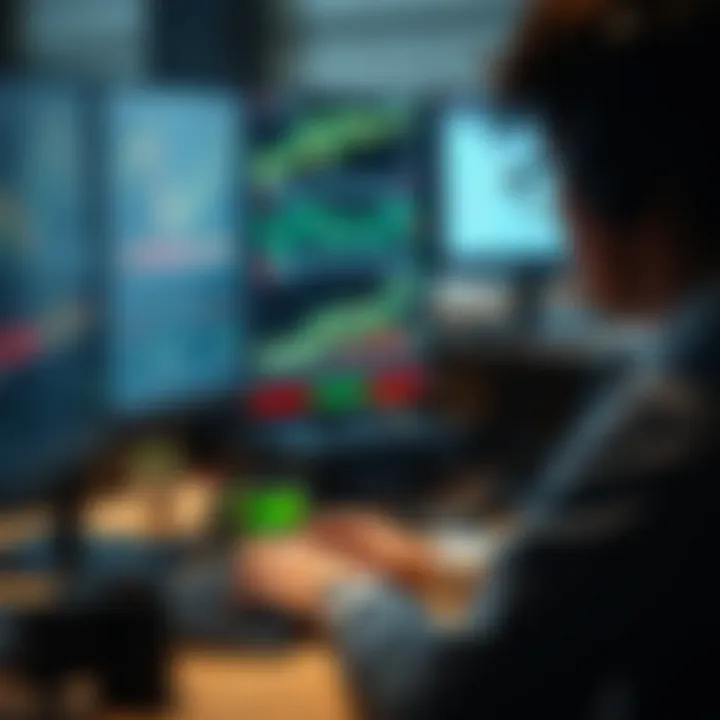Trader analyzing various financial graphs and tools on a computer screen