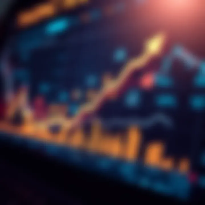 Graph showing upward trend with financial icons representing trading concepts