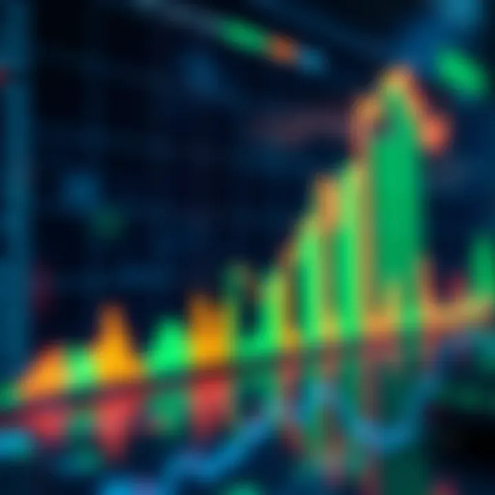 Graph showing increasing stock market trends with digital trading icons