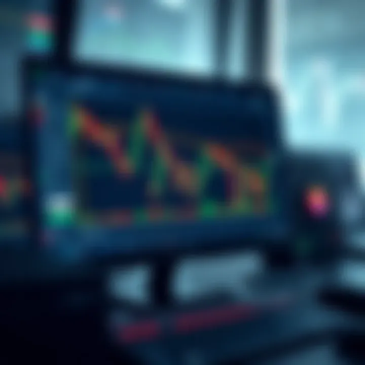 Illustration of trading charts with candlestick patterns and technical indicators on a computer screen
