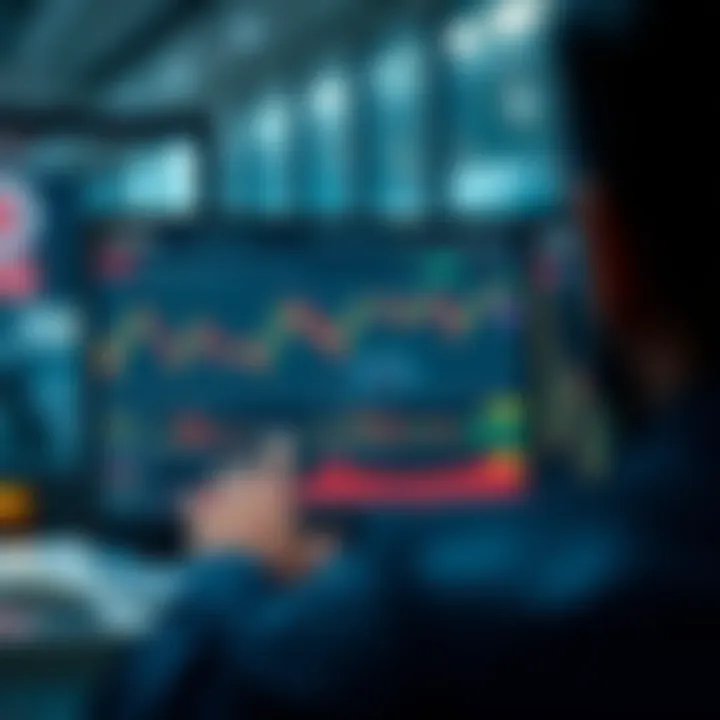 Illustration of an online trading course interface showing charts and learning modules