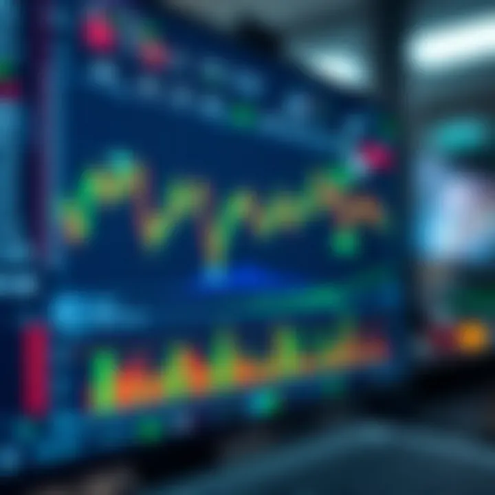 Graphical representation of a digital trading platform interface showing charts and market data