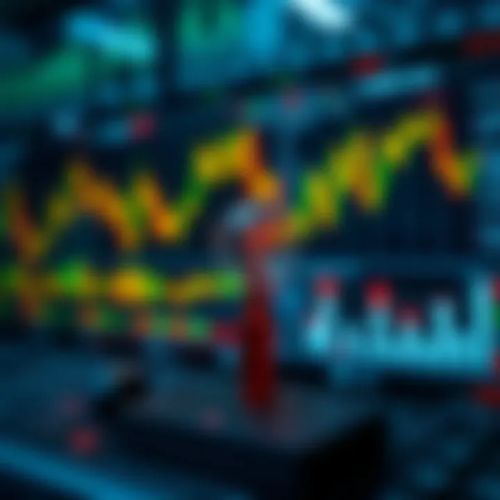 Charts and icons representing trading strategies and risk management in financial markets