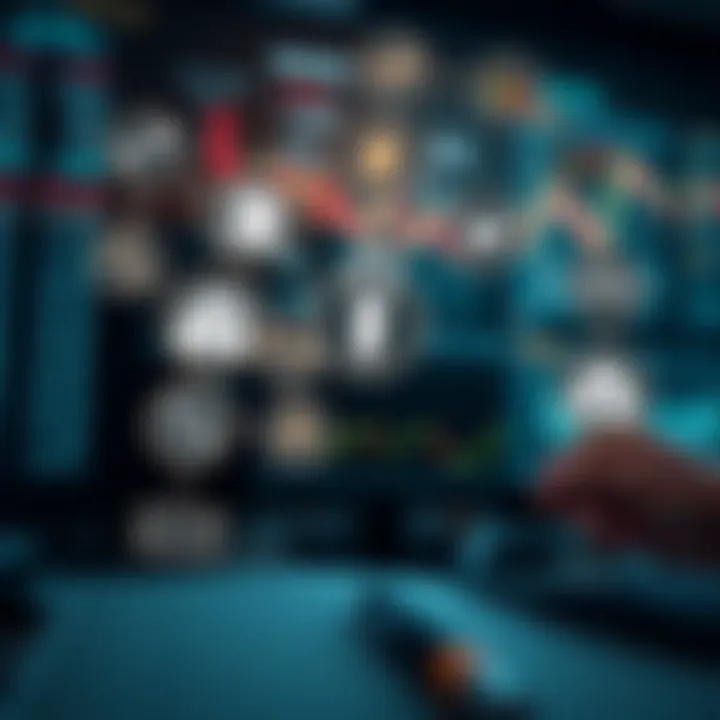 Various trading tools and strategy icons connected with digital interface