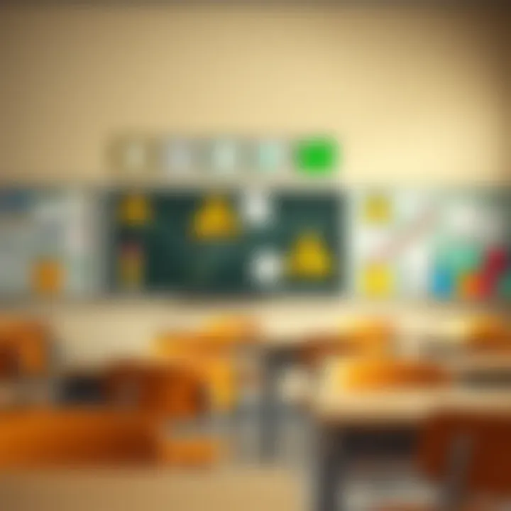 Colorful school drawings illustrating potential safety hazards in a classroom environment