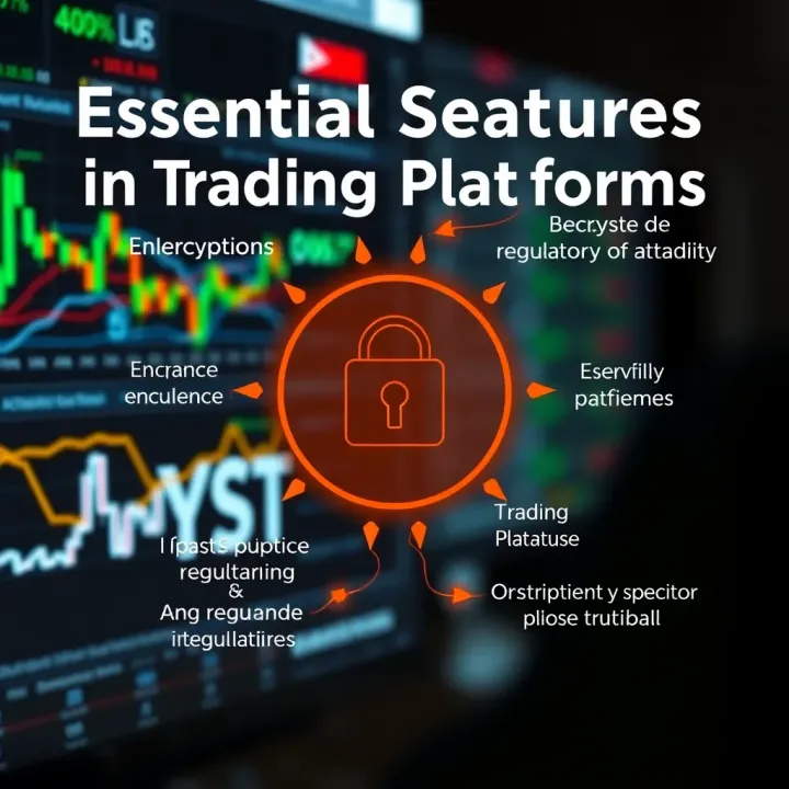 Visual overview of trading platform security elements including encryption, two-factor authentication, and regulatory compliance