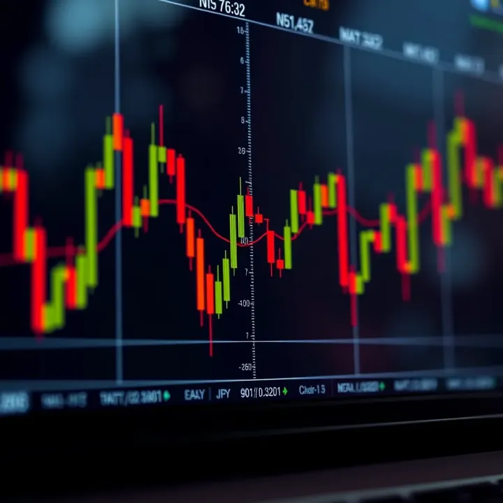 Illustration showing bullish and bearish candlestick formations with market trend indicators