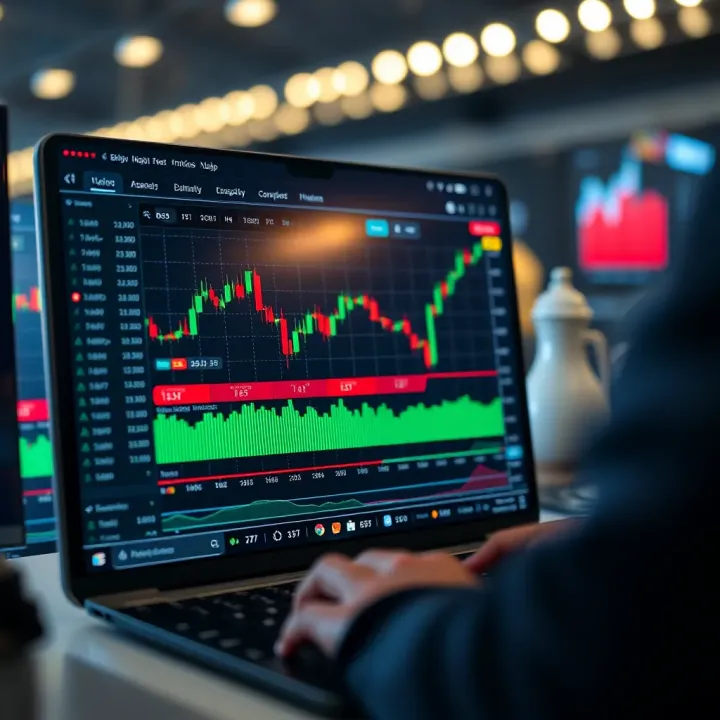 Binary options trading platform showing demo account interface with charts and trading options