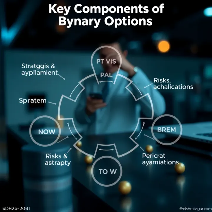 Diagram showing key components of binary options investment including strategies, risks, and platforms