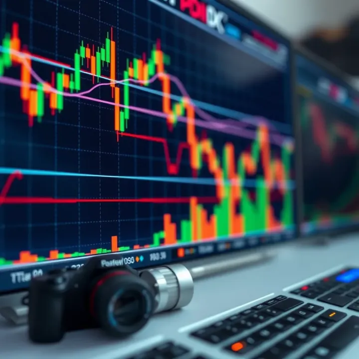 Chart displaying various technical indicators and trend lines for stock market analysis