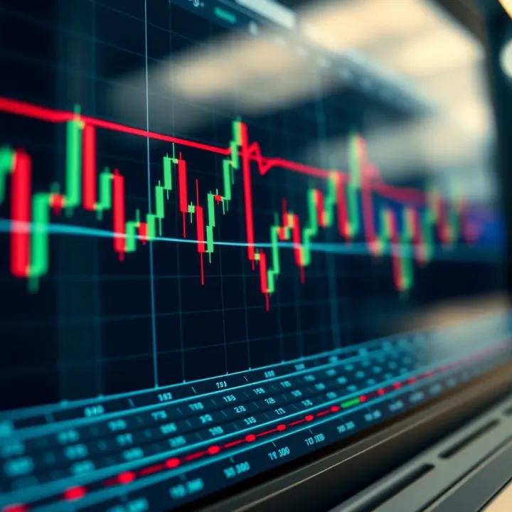 Chart displaying candlestick patterns and trend lines for financial market analysis