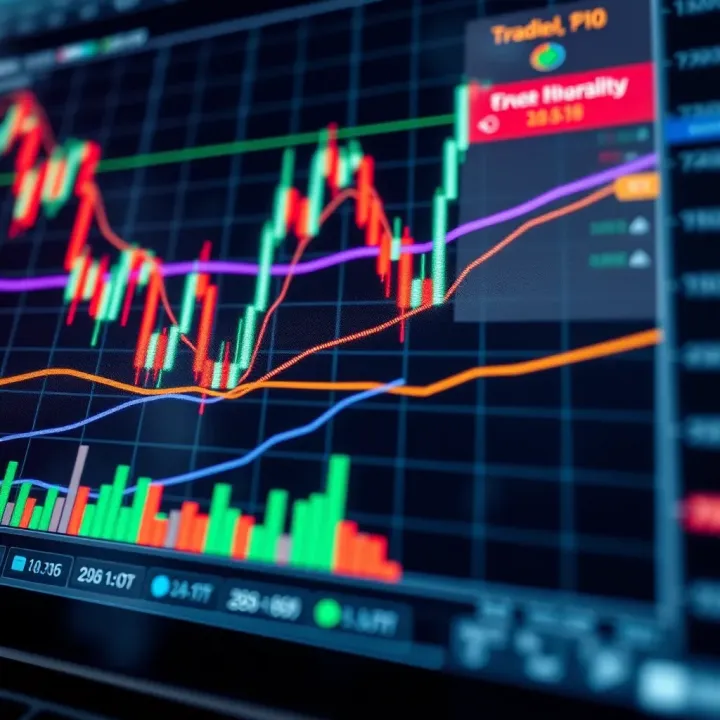Graph showing various technical indicators like moving averages and volume for investment decisions
