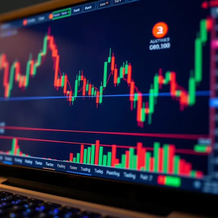 Chart displaying candlestick patterns and moving averages on a trading platform