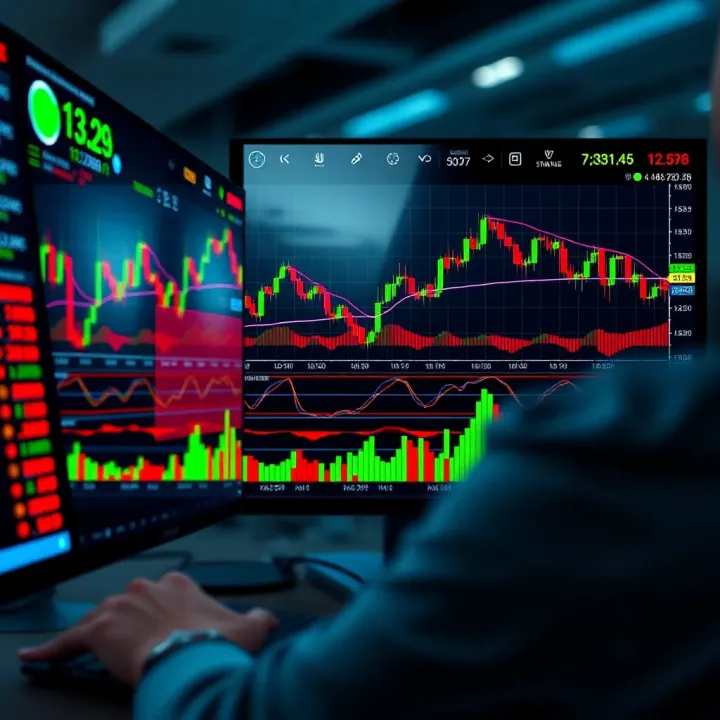 Illustration of a trader's digital dashboard displaying real-time market data and trade replication signals