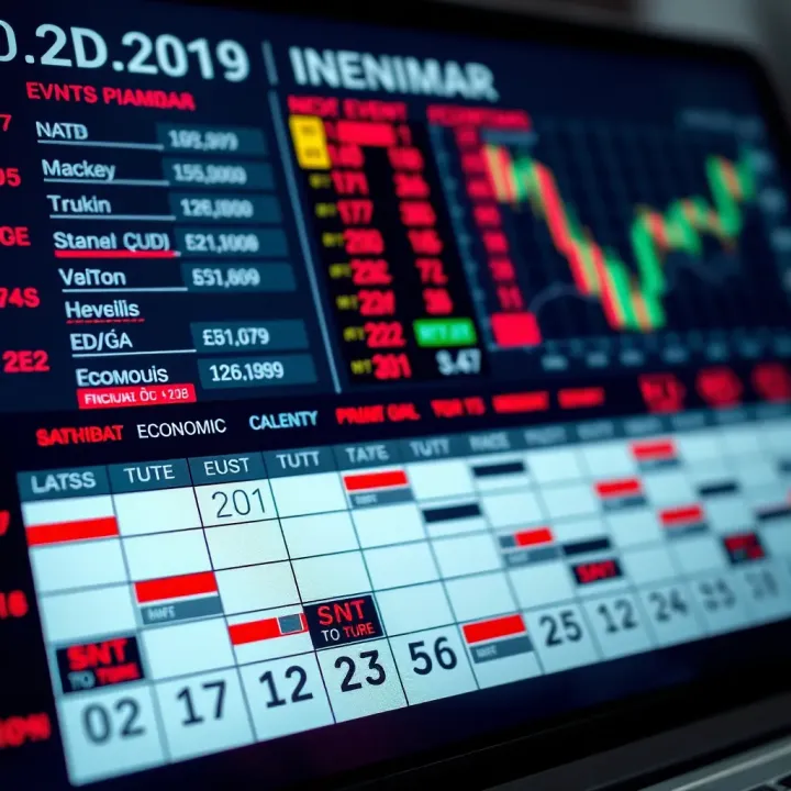 Illustration of an economic calendar displaying various financial events and indicators