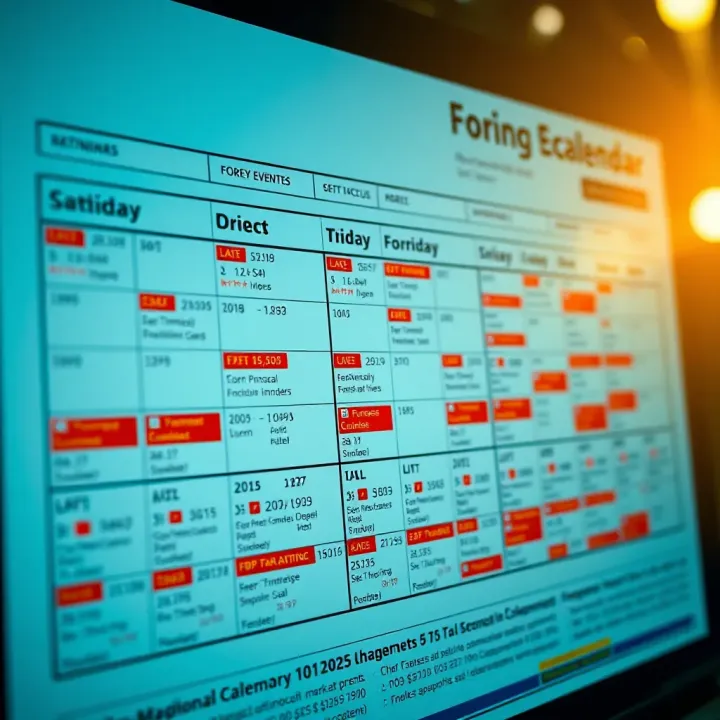 Economic calendar showcasing various global financial events and their impact on currency markets