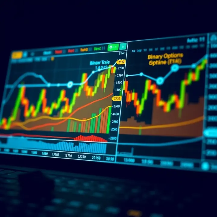 Graph illustrating various effective binary options trading strategies with trend indicators and risk management tools