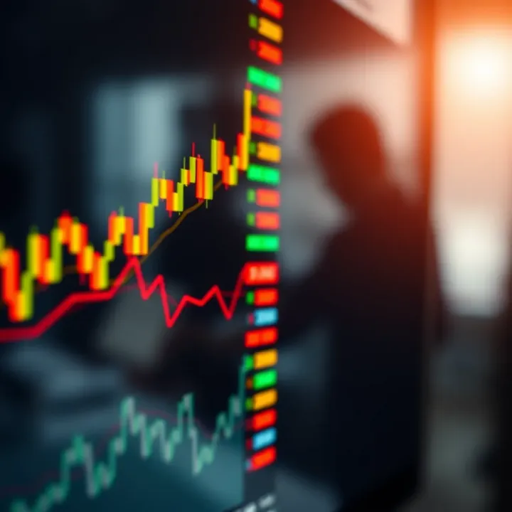 Graph showing binary options trading strategies with upward and downward market trends