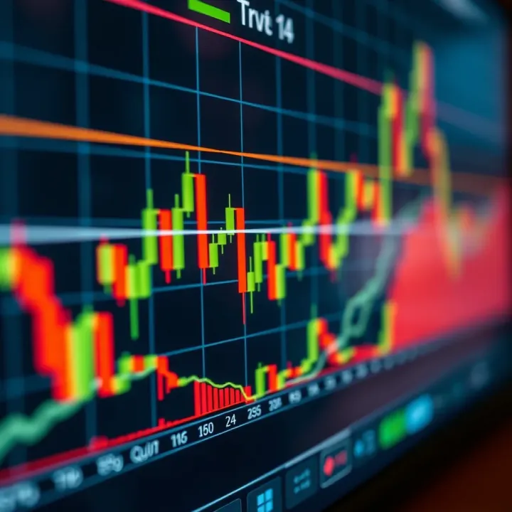 Chart displaying forex technical indicators such as moving averages and candlestick patterns