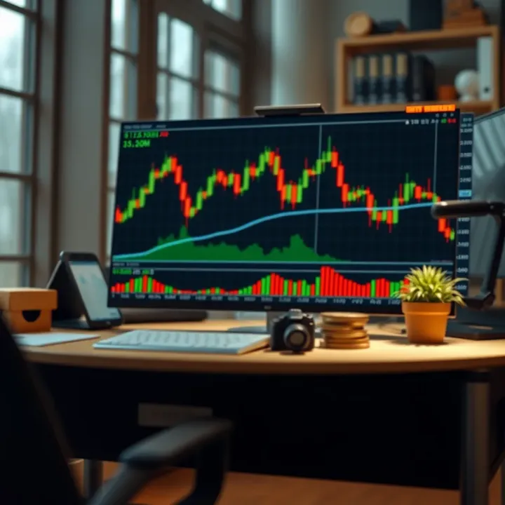 Conceptual illustration of currency trading strategies with financial graphs and risk analysis