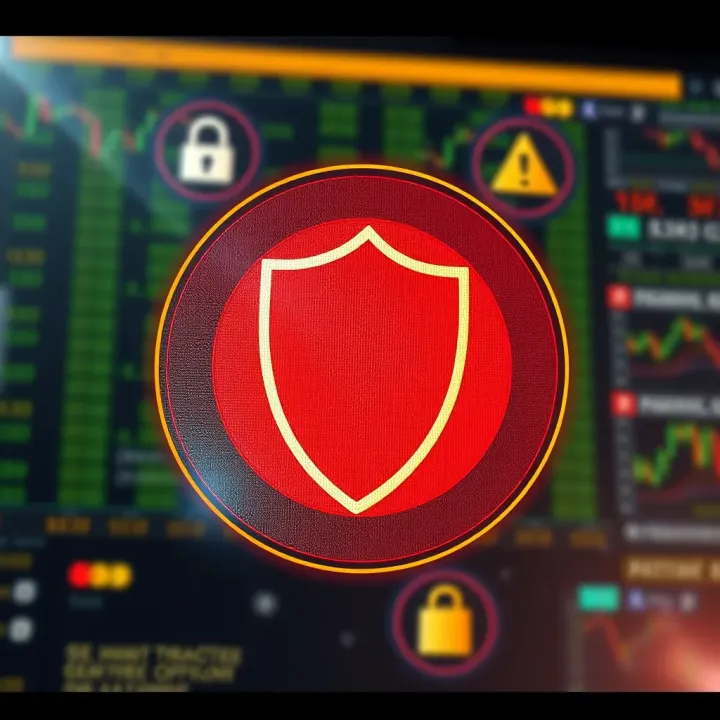 Visual warning symbolizing protection against frauds with secure shield and alert icons
