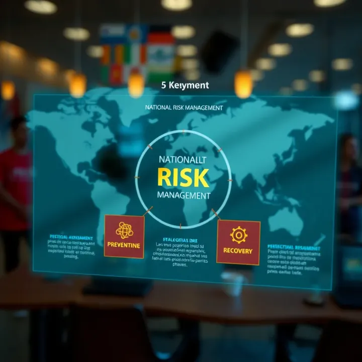 Diagram illustrating the key components of national risk management including assessment, prevention, response, and recovery phases