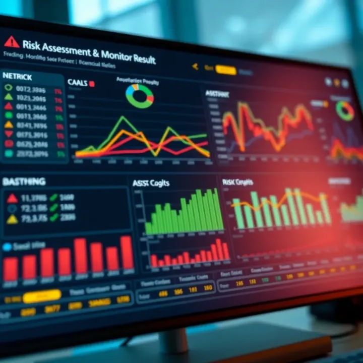 Dashboard with graphs and indicators showing risk assessment and monitoring results