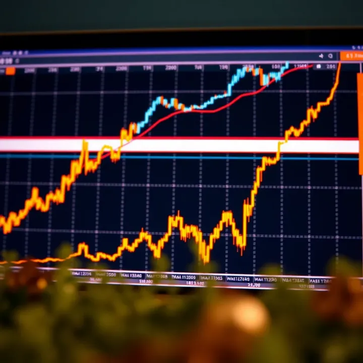 Graph depicting upward and downward trends representing binary options trading decisions