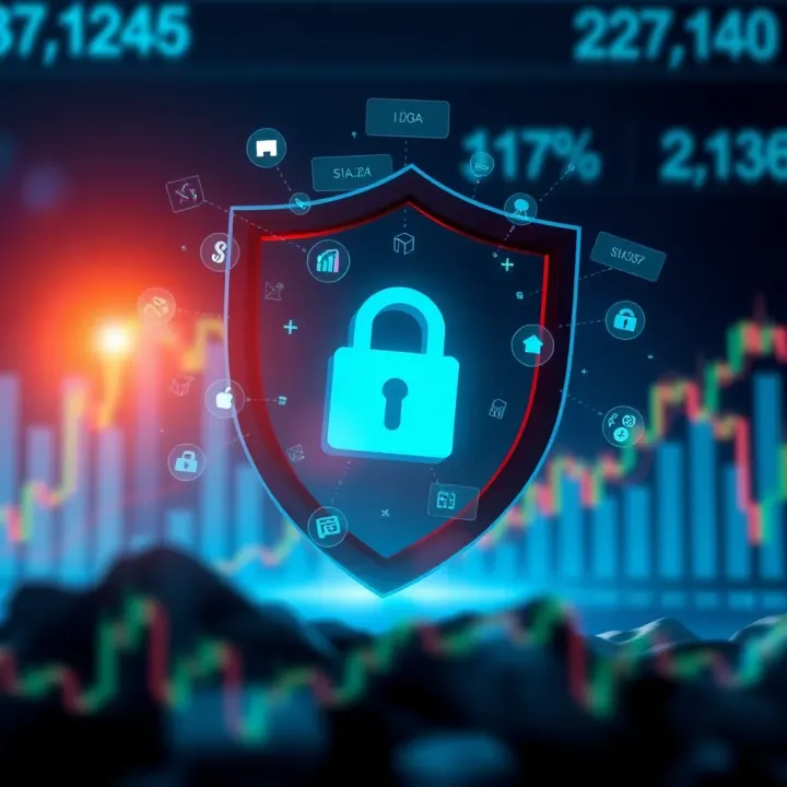 Illustration of secure investment concept with shield and financial symbols representing protection against fraud