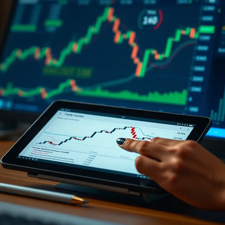 Digital document displaying trading course contents and charts on a tablet screen