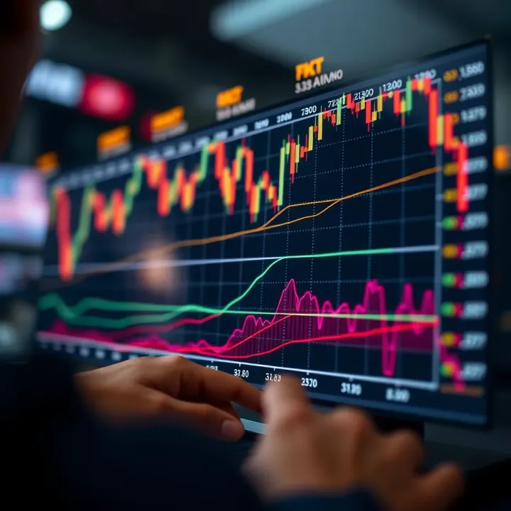 Graph showing digital binary options trading with rising and falling trends