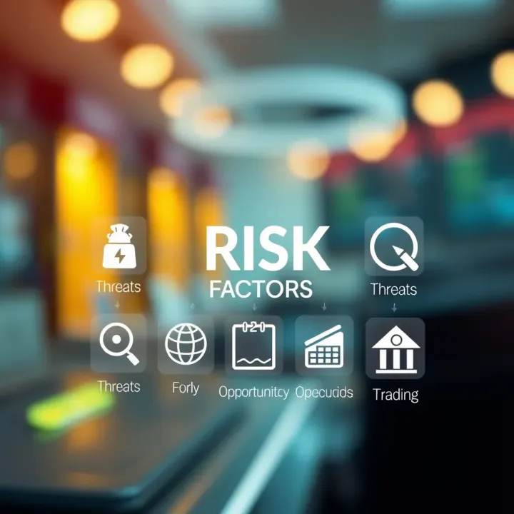 Illustration of risk factors affecting an organization with icons representing threats and opportunities