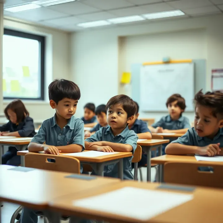 Young kids practicing emergency drills inside a classroom setting