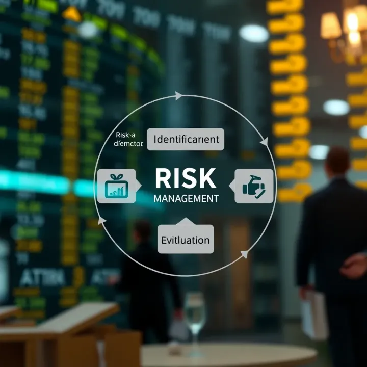 Diagram illustrating the key components of risk management including identification, evaluation, and mitigation
