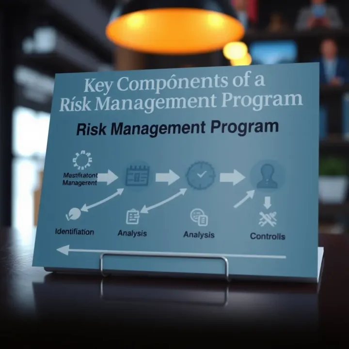 Diagram illustrating the components of a risk management program including identification, analysis, and control of threats