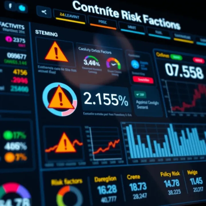 Visual representation of risk factors with charts and warning symbols on a digital dashboard
