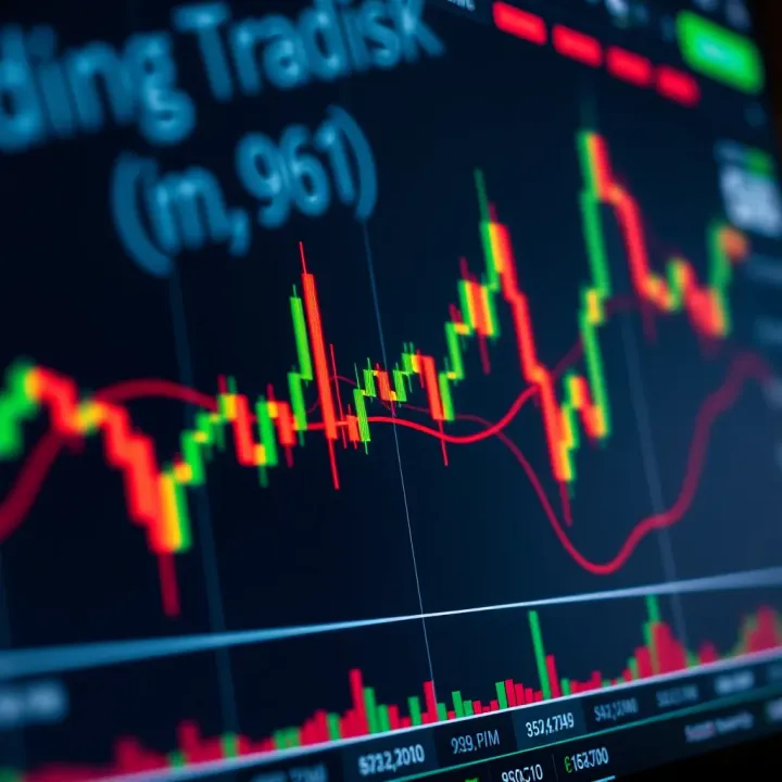 Chart showing candlestick patterns and trend lines used in technical analysis