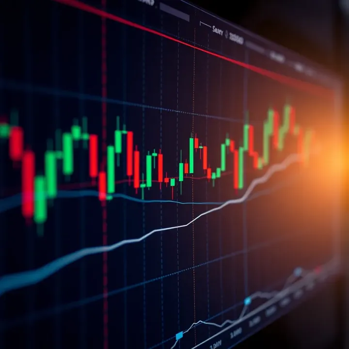 Candlestick chart showing price movements with trend lines and support resistance levels