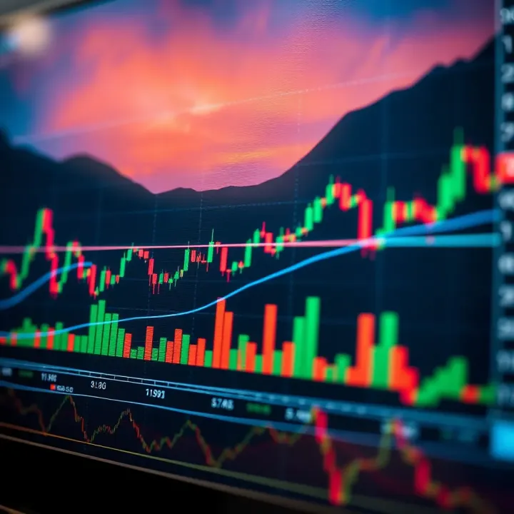 Chart showing financial market price movements with trend lines and volume bars