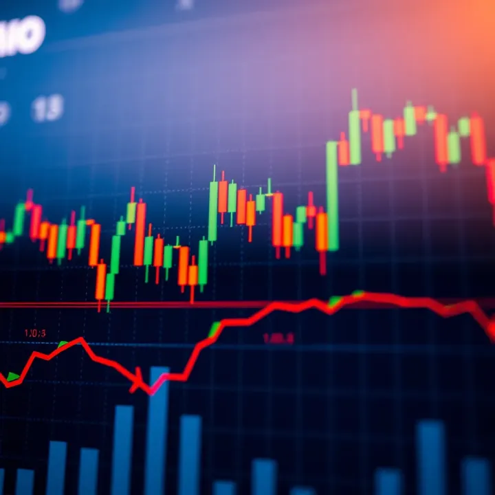 Chart showing candlestick patterns and trend lines in financial market analysis