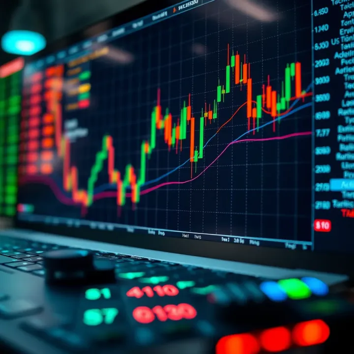 Graph showing financial market trends with technical indicators